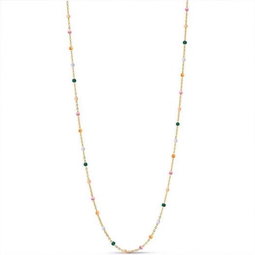 Lola Dreamy halskæde fra Enamel Copenhagen i 18 karat forgyldt sølv med farvede emaljeperler, 38–42 cm.